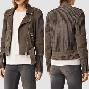 AllSaints Denell suede biker jacket US2 taupe